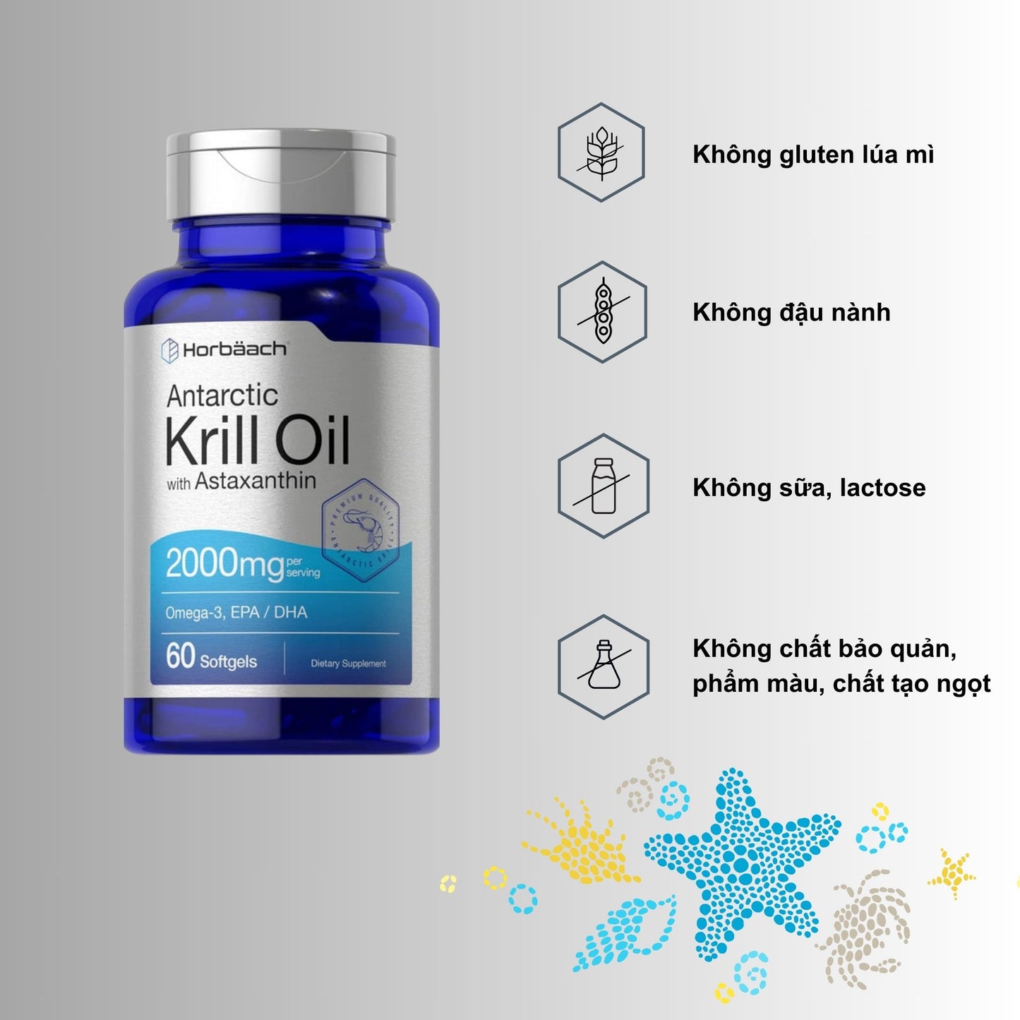 Dầu nhuyễn thể Krill Oil Omega 3 2000mg | 60 viên nang mềm