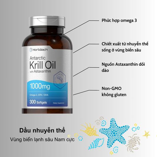 Dầu nhuyễn thể Krill Oil Omega 3 1000mg | 300 viên nang mềm