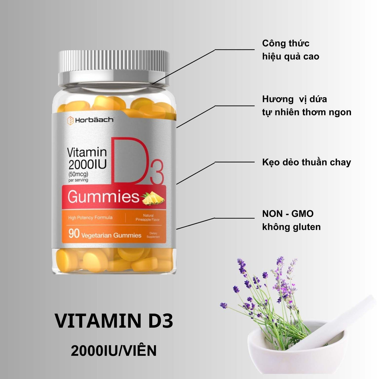 VITAMIN D3 2000IU | 90 viên kẹo dẻo