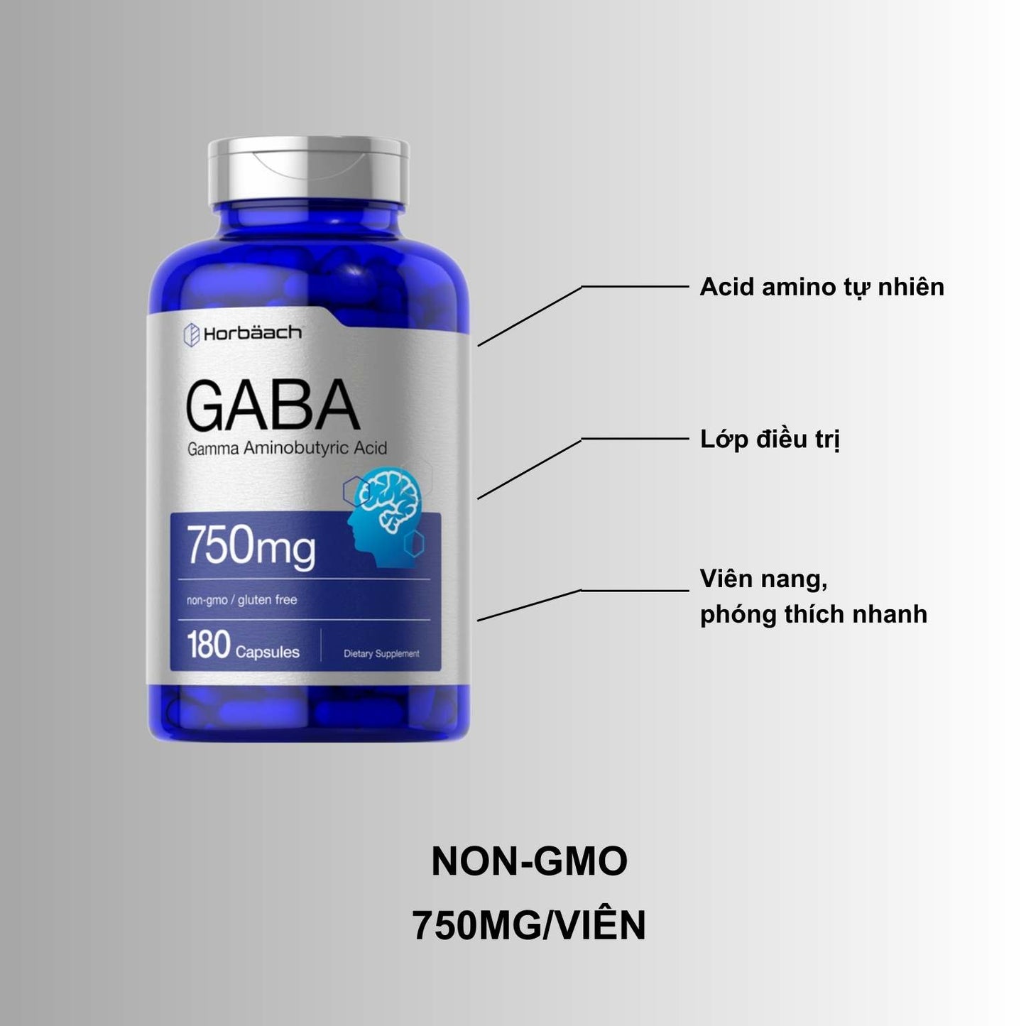 GABA (Gamma Aminobutyric Acid) 750mg | 180 viên Horbaach