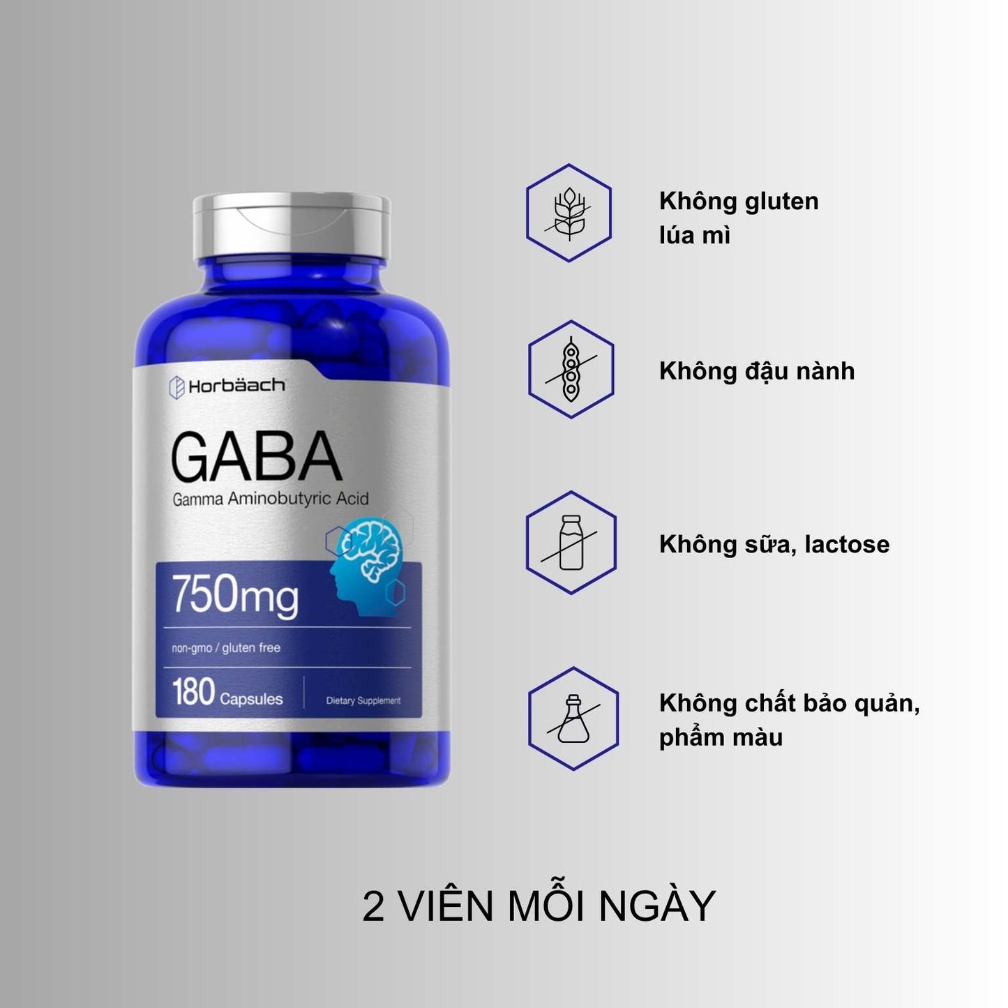 GABA (Gamma Aminobutyric Acid) 750mg | 180 viên Horbaach